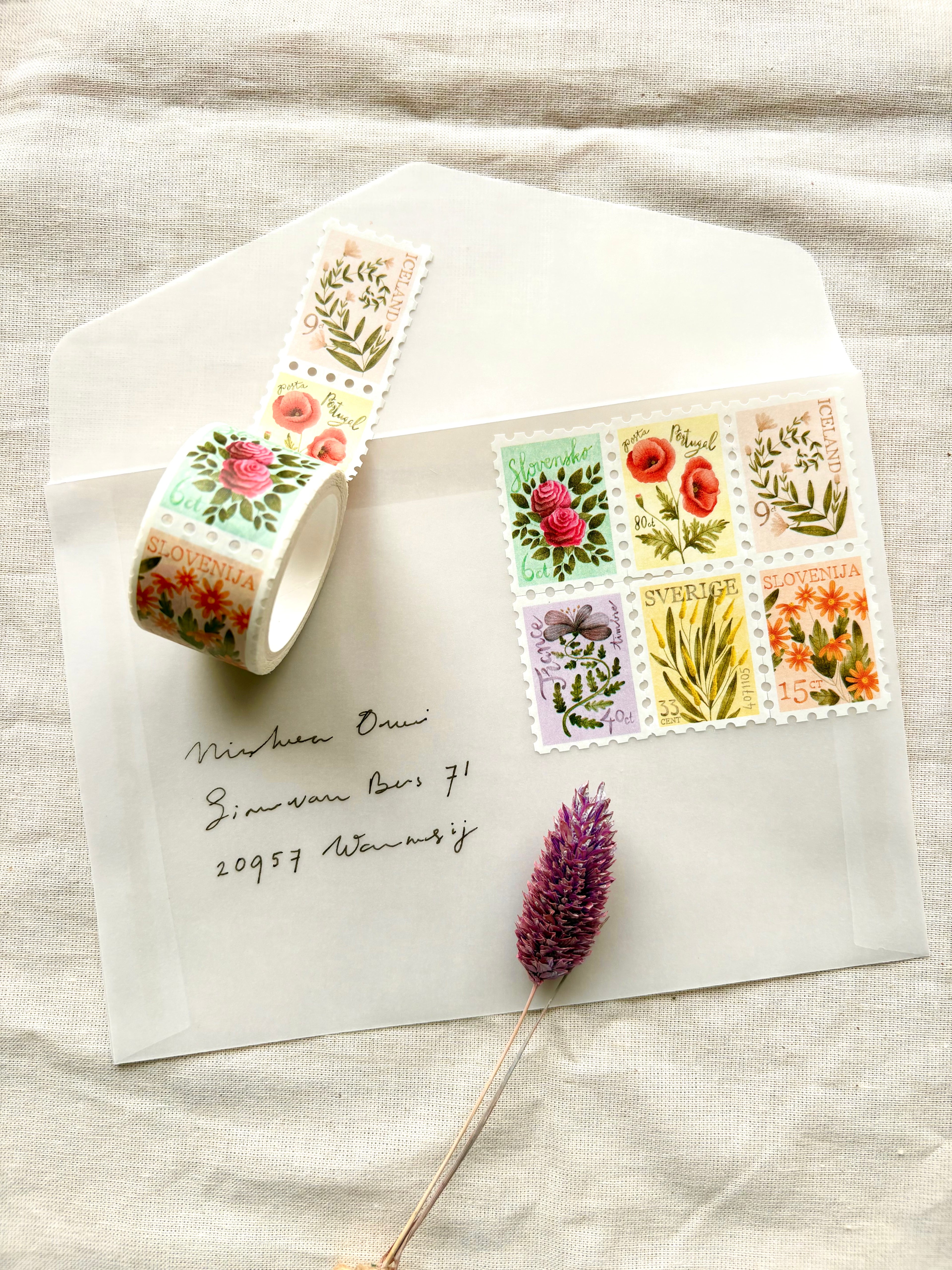 Washi tape - Flower postage stamps
