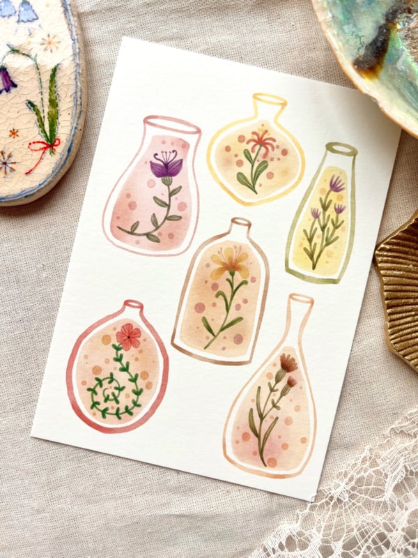 Ansichtkaart - Flowers in bottles