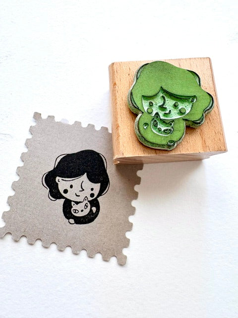 Second hand stamp - Girl with cat